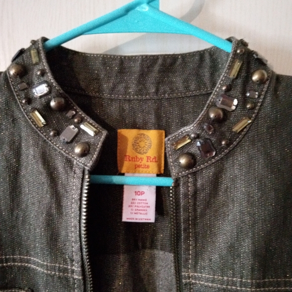 Ladies Rhinestone stretchy denim jacket - Picture 4 of 6